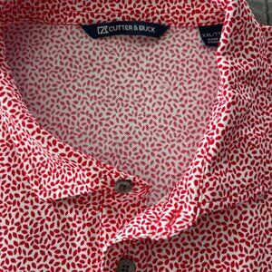 Cutter & Buck Virtue Eco Polo Golf Shirt red & white botanical print Men's XXL